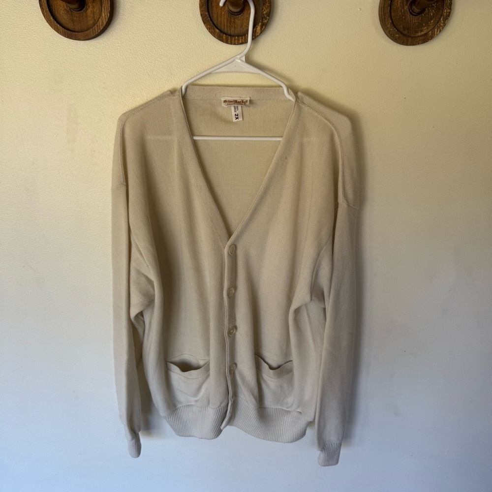 Vintage Cream acyclic grandpa college cardigan Sweater size 2X